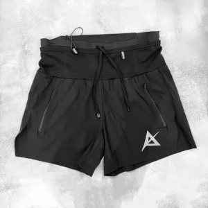 AKIV 2-in-1 Trail Running Shorts Silver Logo Women | Inner Tight | Black