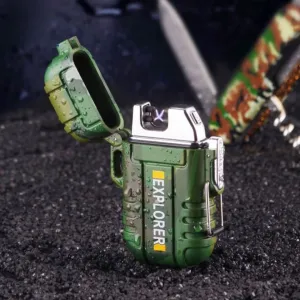 Army Camouflage Electric Lighter: Dual Arc Rechargeable for Outdoor Adventures