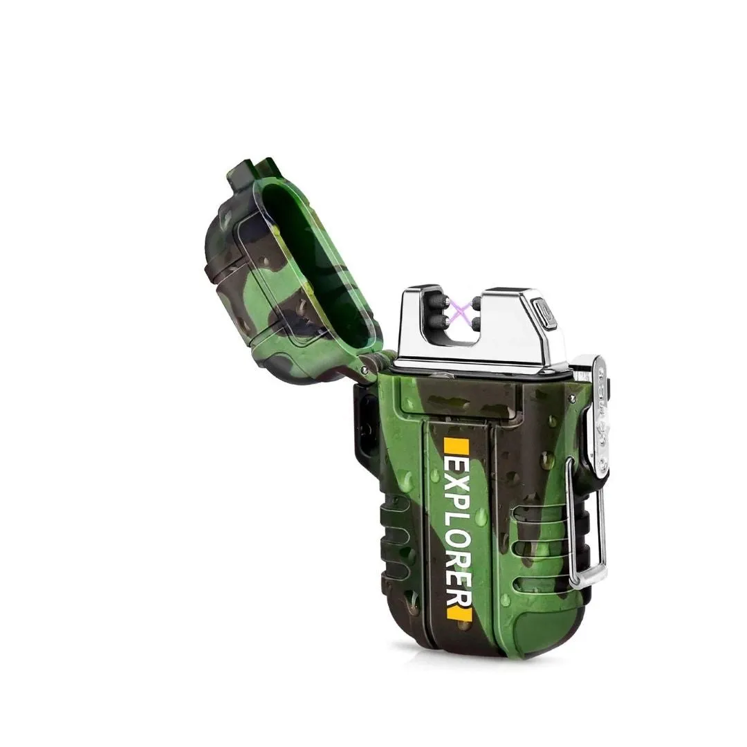 Army Camouflage Electric Lighter: Dual Arc Rechargeable for Outdoor Adventures