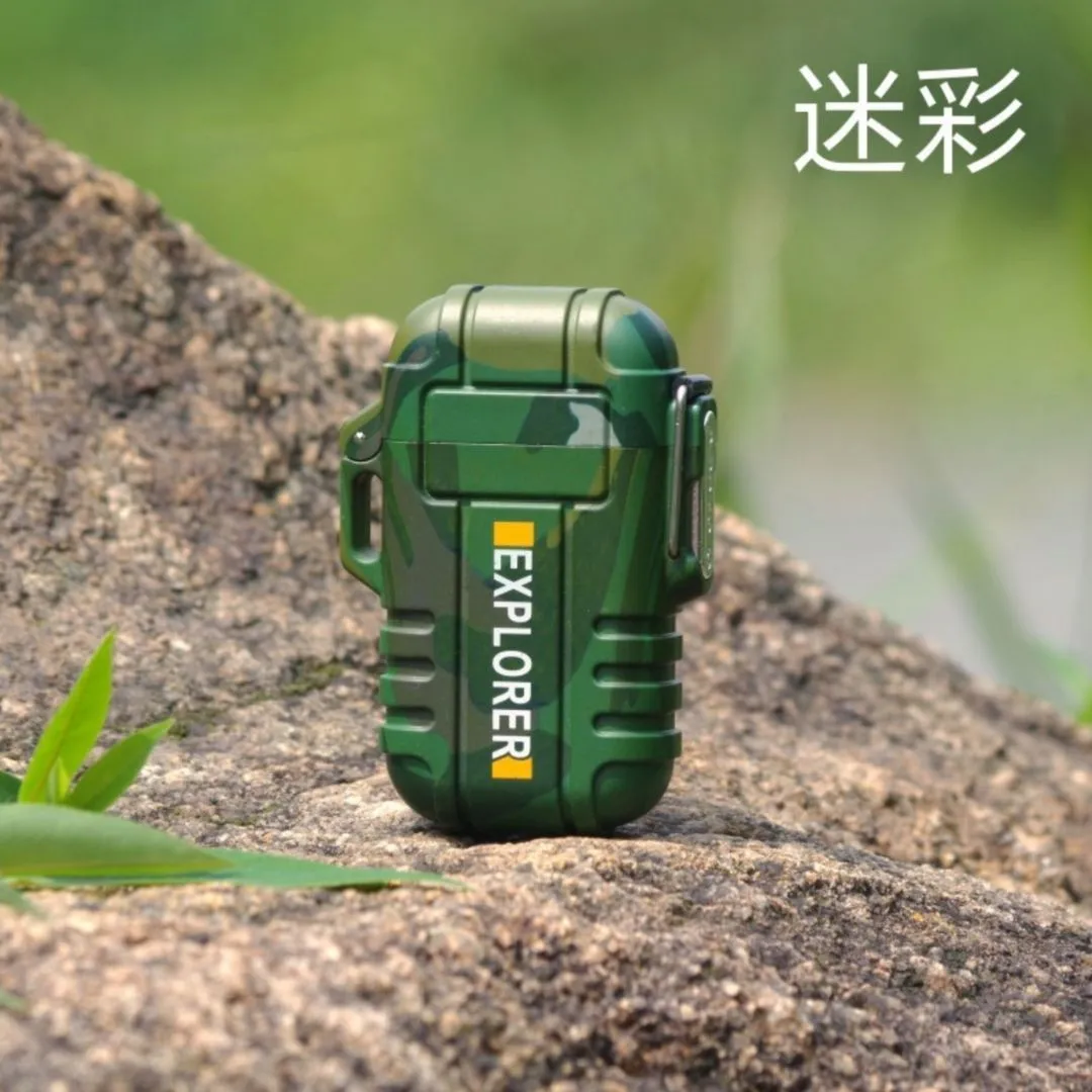Army Camouflage Electric Lighter: Dual Arc Rechargeable for Outdoor Adventures