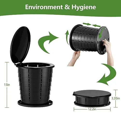 Aydiwops Camping Toilet, Portable Toilet for adults with Adjustable Height - Foldable Travel Toilet Perfect for Outdoor and Indoor Use, Emergency Situations, Traffic Jams, Cars, Tents, Boats (Black)