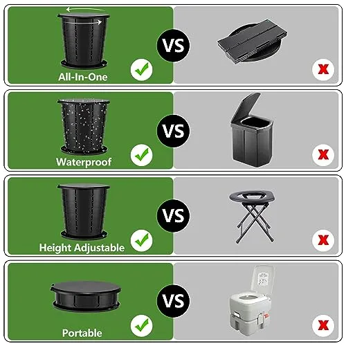 Aydiwops Camping Toilet, Portable Toilet for adults with Adjustable Height - Foldable Travel Toilet Perfect for Outdoor and Indoor Use, Emergency Situations, Traffic Jams, Cars, Tents, Boats (Black)