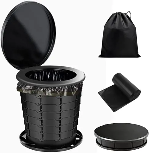Aydiwops Camping Toilet, Portable Toilet for adults with Adjustable Height - Foldable Travel Toilet Perfect for Outdoor and Indoor Use, Emergency Situations, Traffic Jams, Cars, Tents, Boats (Black)