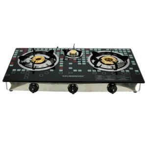 Highly Efficient Tempered Glass Triple Burner Gas Stove with Auto Ignition OMK2224 Olsenmark