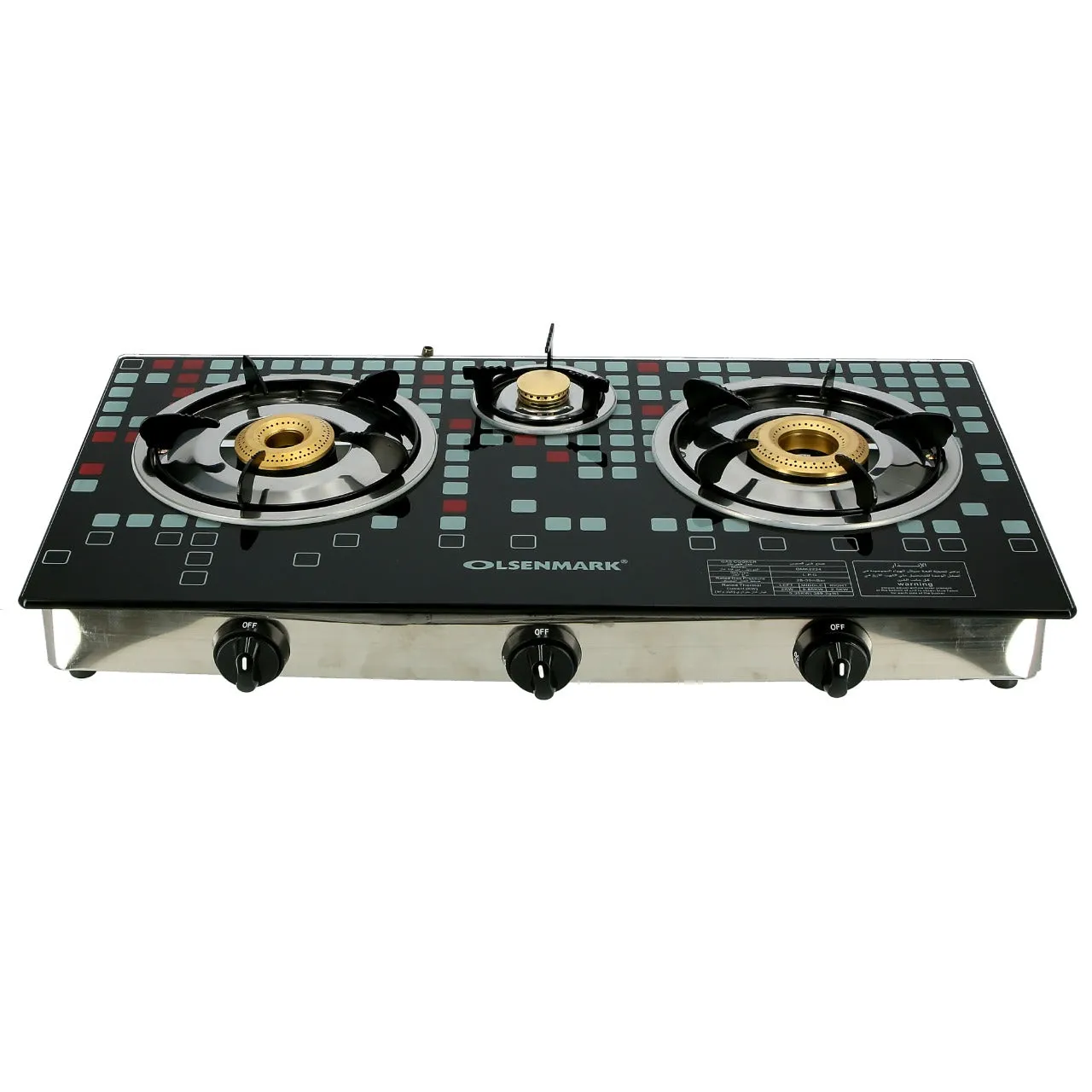 Highly Efficient Tempered Glass Triple Burner Gas Stove with Auto Ignition OMK2224 Olsenmark