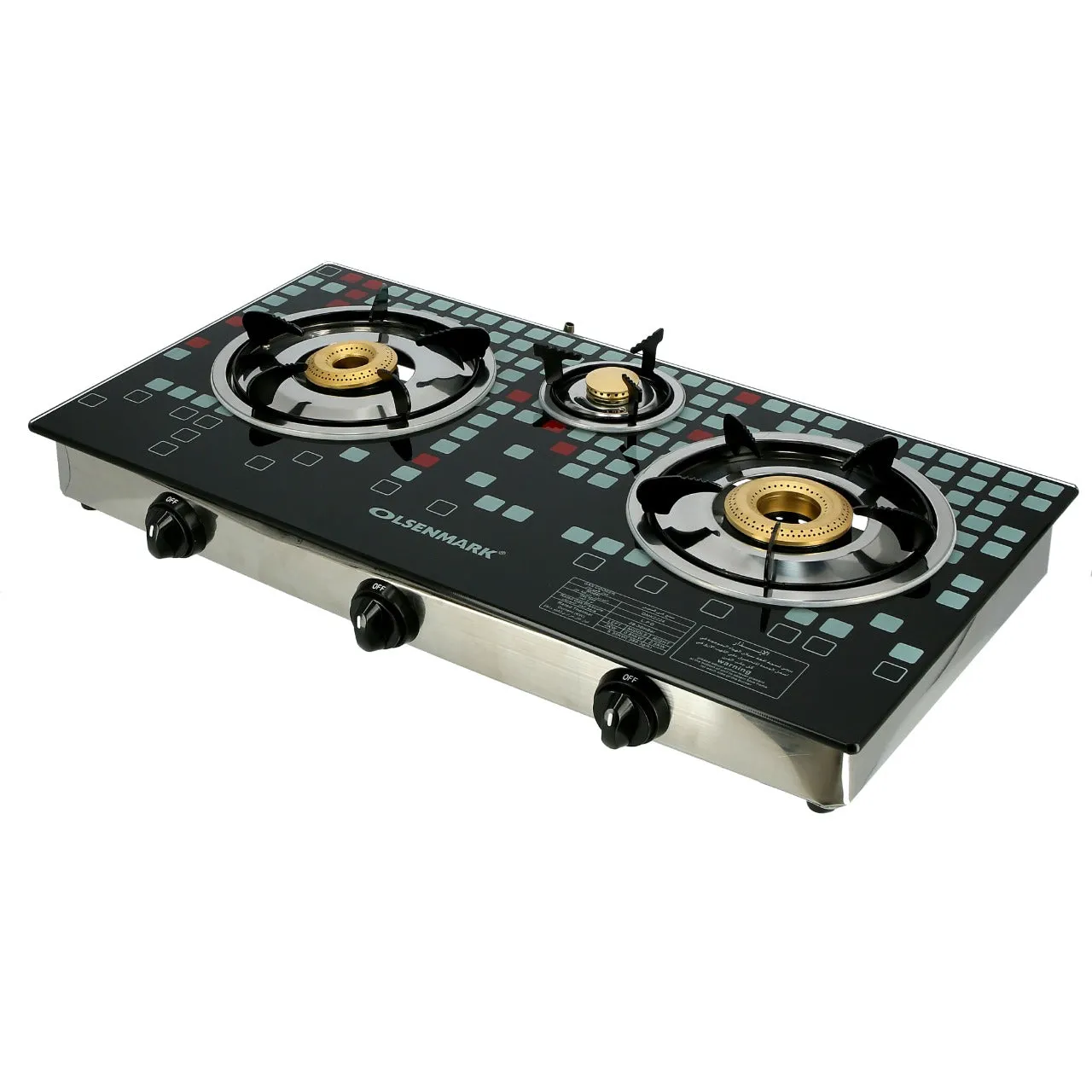 Highly Efficient Tempered Glass Triple Burner Gas Stove with Auto Ignition OMK2224 Olsenmark