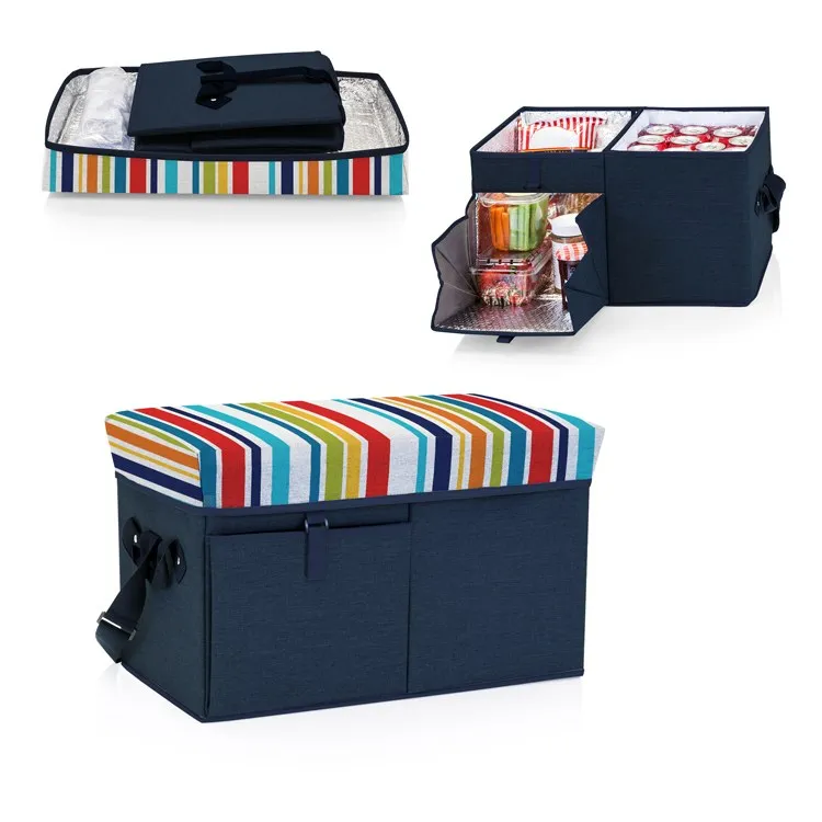 Ottoman Portable Cooler, Navy with Fun Stripe Print