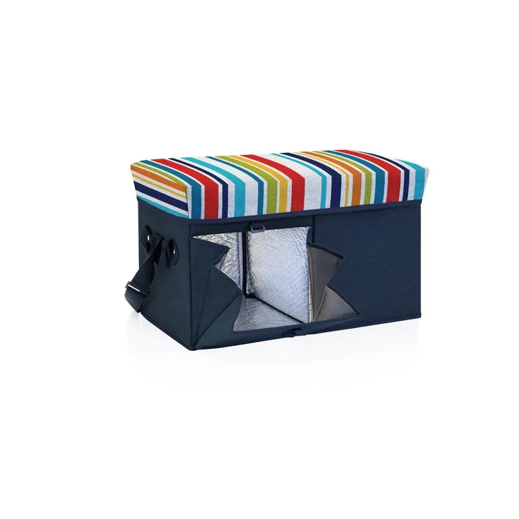 Ottoman Portable Cooler, Navy with Fun Stripe Print