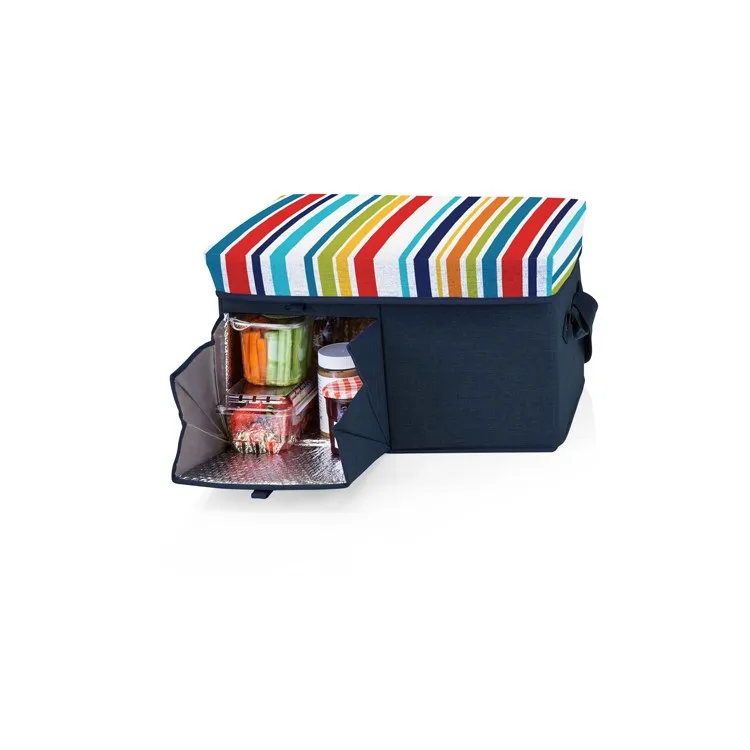Ottoman Portable Cooler, Navy with Fun Stripe Print