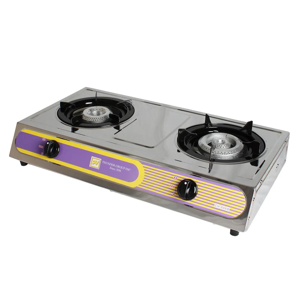 Thunder Group SLST002 15.50" Stainless Steel and Cast Iron Double Stove, Zinc Plated Stove, LPG, 29,700 BTU