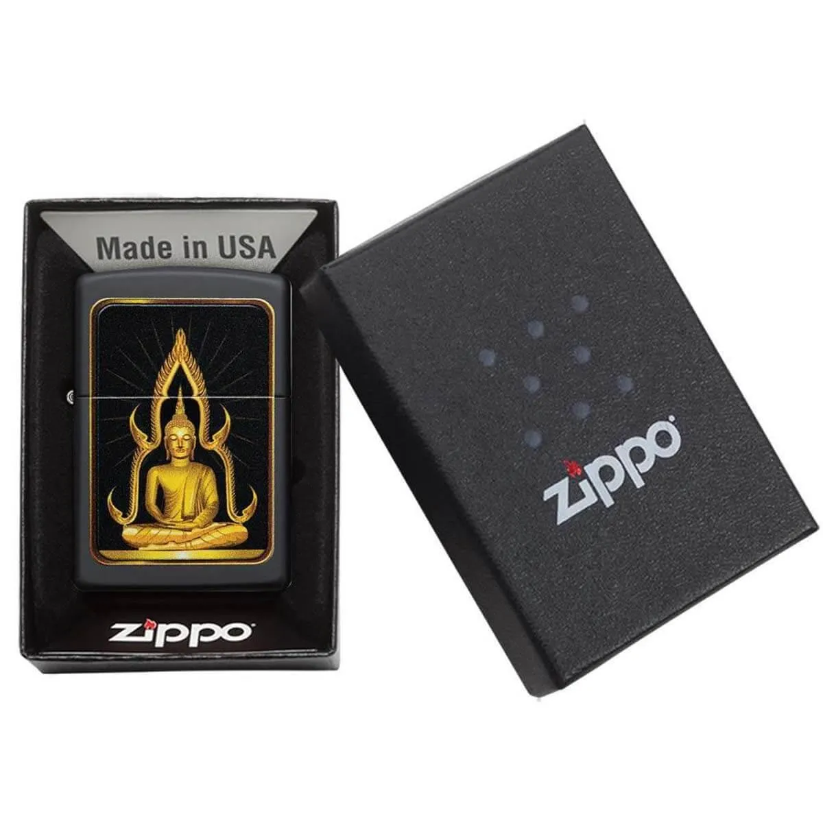 Zippo Windproof Lighter - Black Matte Buddha Refillable | 29836