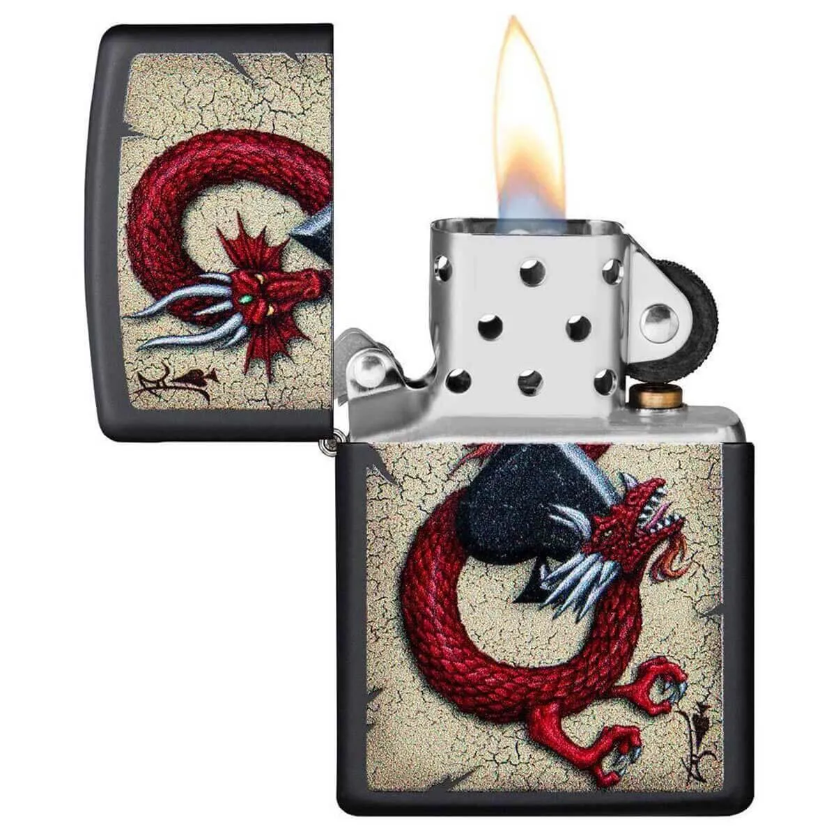 Zippo Windproof Lighter - Dragon Ace Design Black Matte Metal | 29840