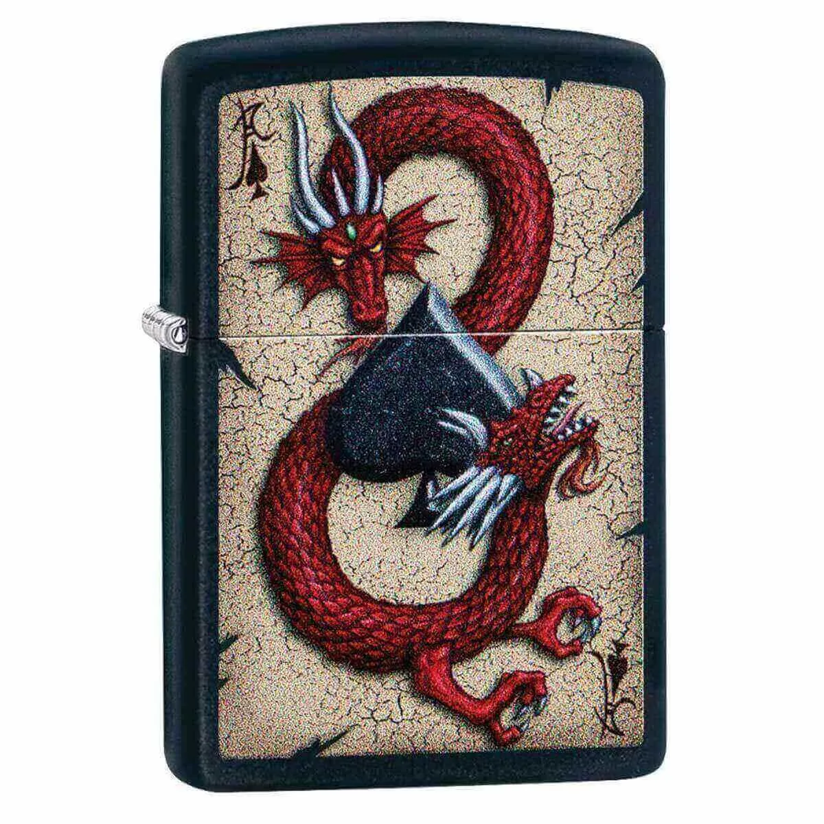Zippo Windproof Lighter - Dragon Ace Design Black Matte Metal | 29840