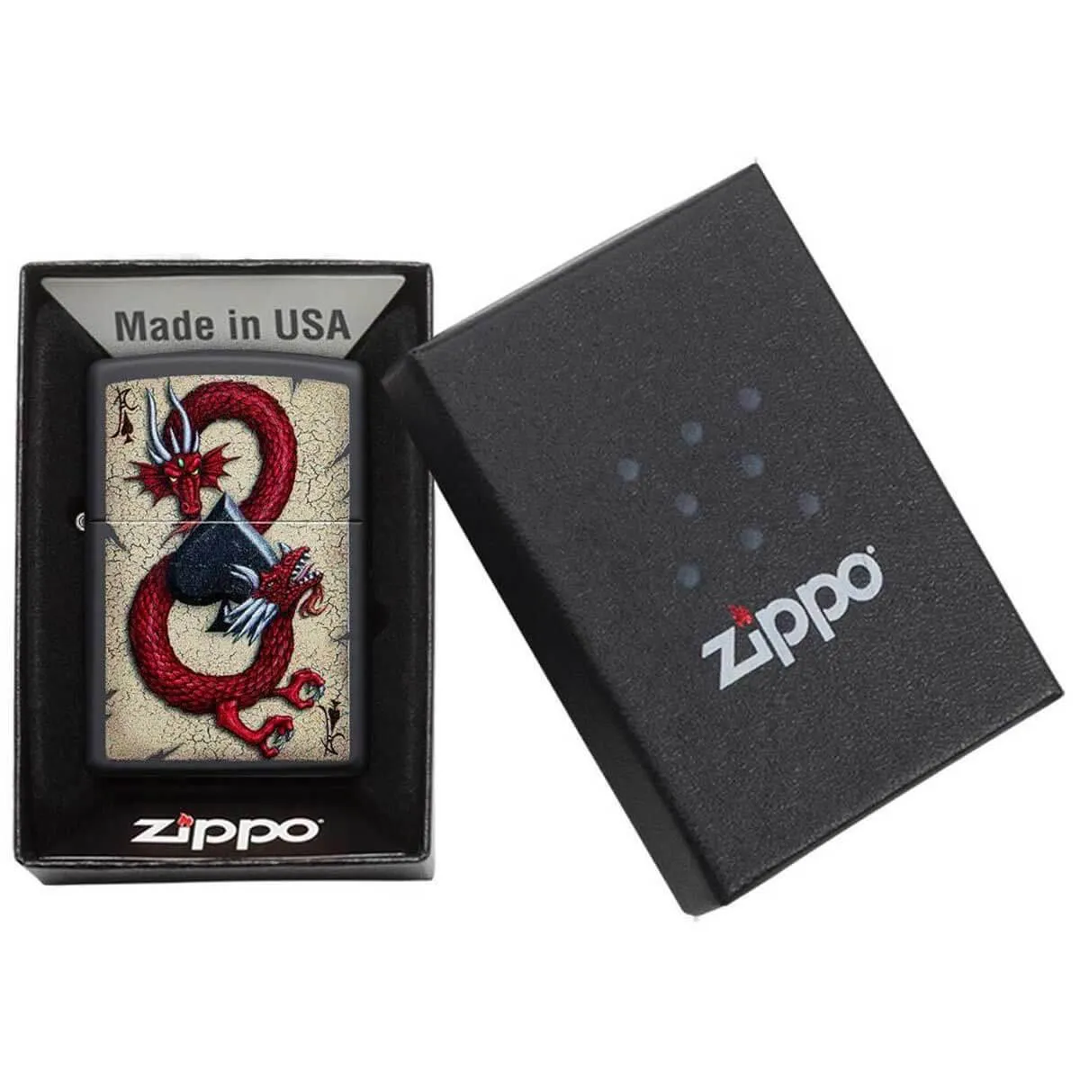 Zippo Windproof Lighter - Dragon Ace Design Black Matte Metal | 29840